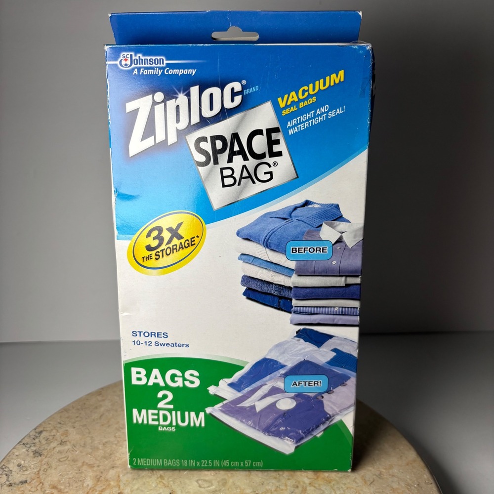 Ziploc Space Bag Vacuum Seal Bags 2 Medium Clear Airtight Storage Reusable‎